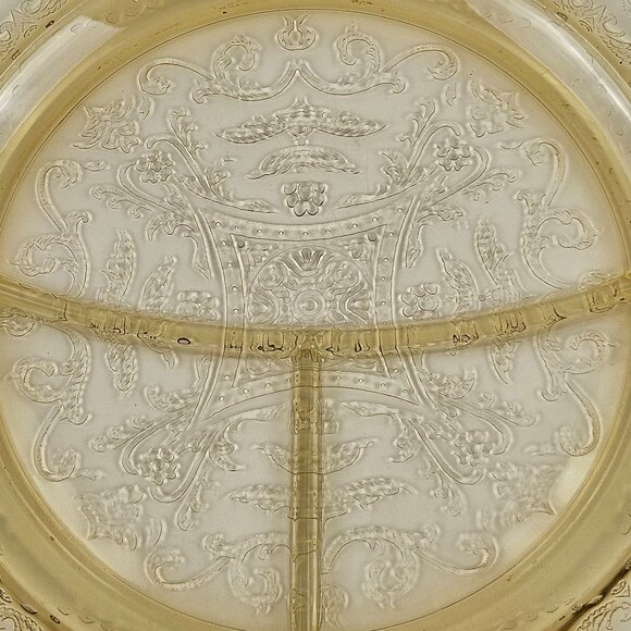 Vintage Federal Glass Amber Madrid Pattern Depression Divided Plates Set Of 2 - Picture 3 of 7